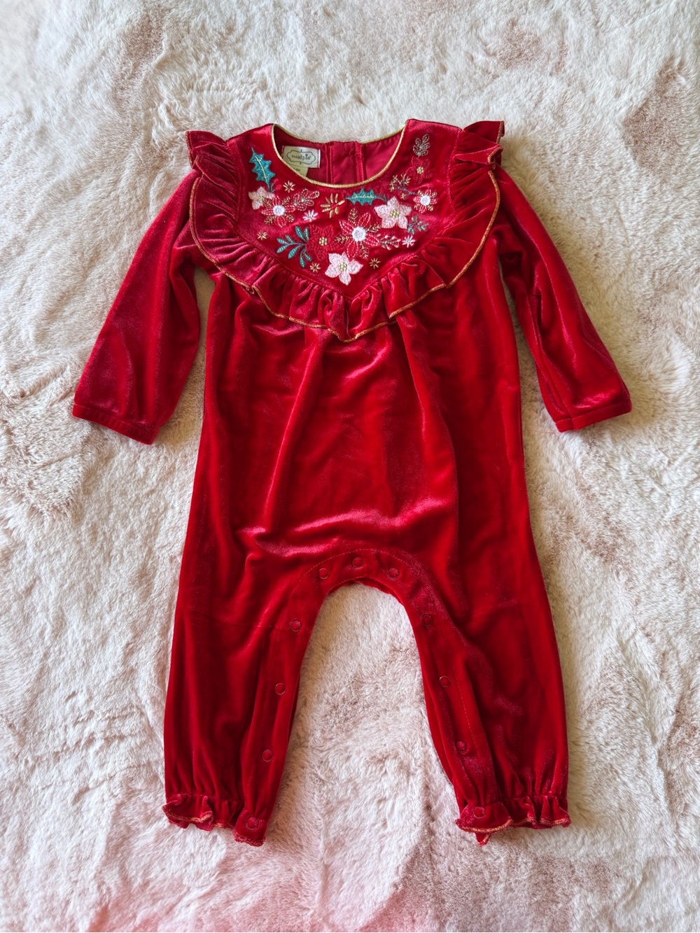 NWT Mud pie Poinsettia Baby Bodysuit Size 6-9 months Holiday